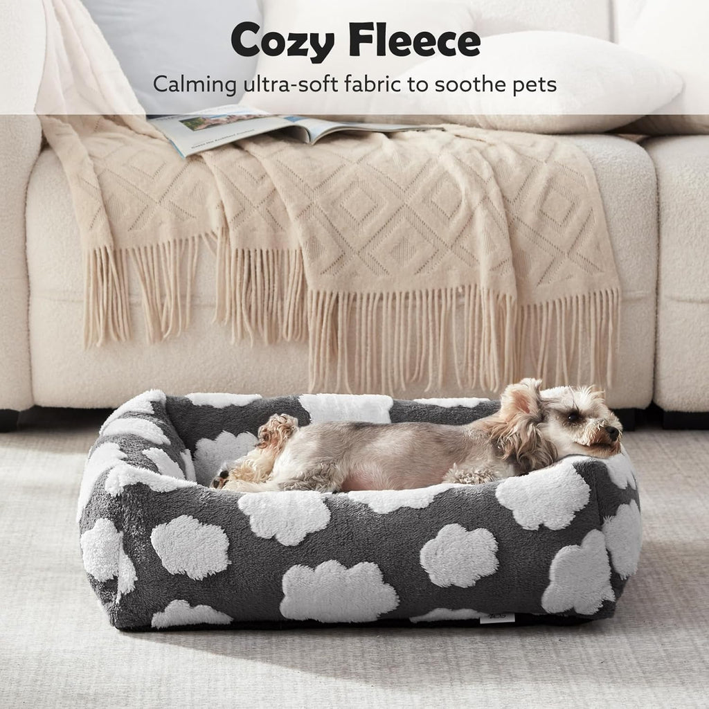 Small Dog Bed for Small Dogs, Rectangle Washable Orthopedic Dog Bed with Removable Zipper Cover, Cute Soft Calming Puppy Pet Bed with Jacquard Shaggy Plush & Non Skid Bottom