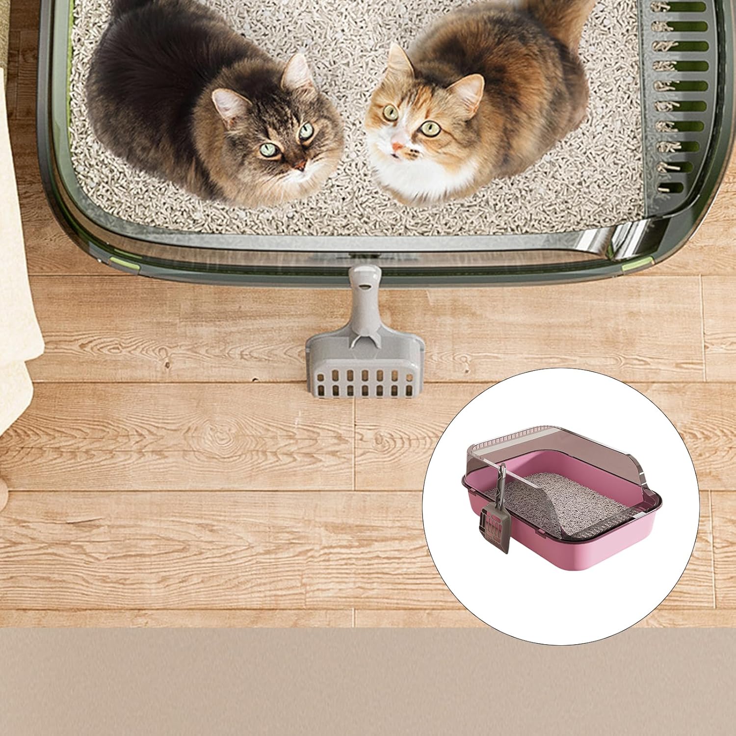 Collapsible Litterbox with High Sides Small Cats Litter Pan with Scoop Open Cat Litter Box Portable Travel Kittens Toilet Kitten Starter Kit for Kittens Adult Cat Elderly Cats (Pink)