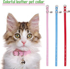 6 Pieces Leather Cat Collar with Bell Cute Pet Leather Kitten Collar for Boy Girl Cats with Safety Elastic Strap for Small Kitten Puppy