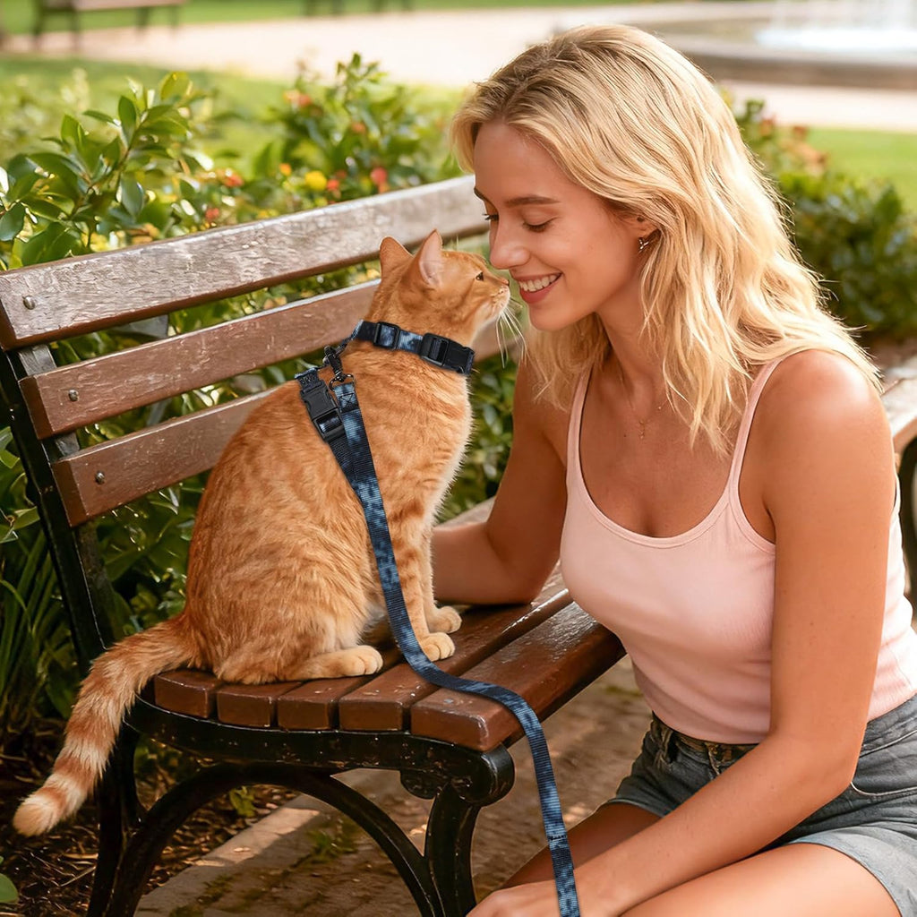 Cat Harness and Leash Set, 3-in-1 Escape Proof Adjustable, Comfortable Soft Lightweight, Safe, Easy to Wear, Walking Travel Kitten Harness for Small Medium Large Cats