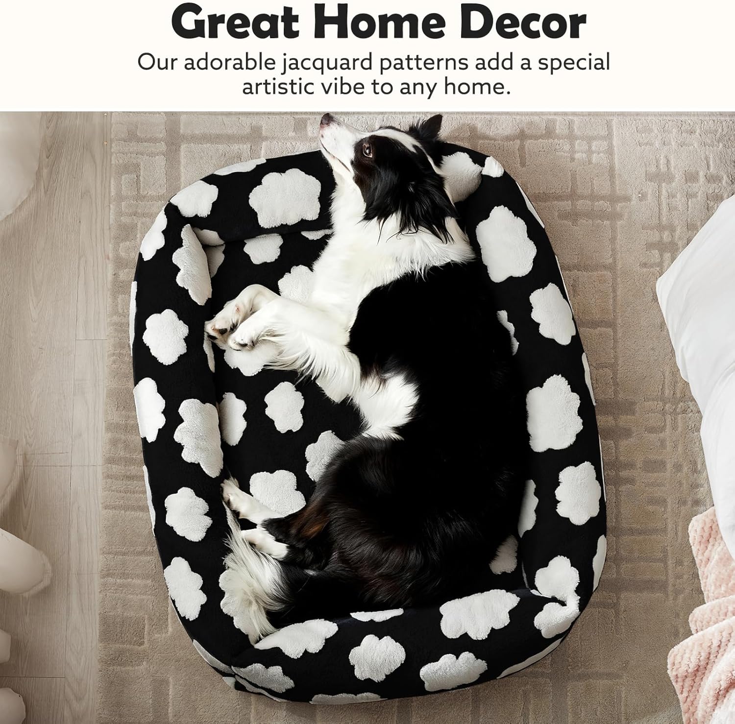 Large Dog Beds Large Sized Dog, Rectangle Washable Orthopedic Pet Bed with Removable Zipper Cover, Cute Soft Calming Puppy Pet Bed with Jacquard Shaggy Plush & Non Skid Bottom