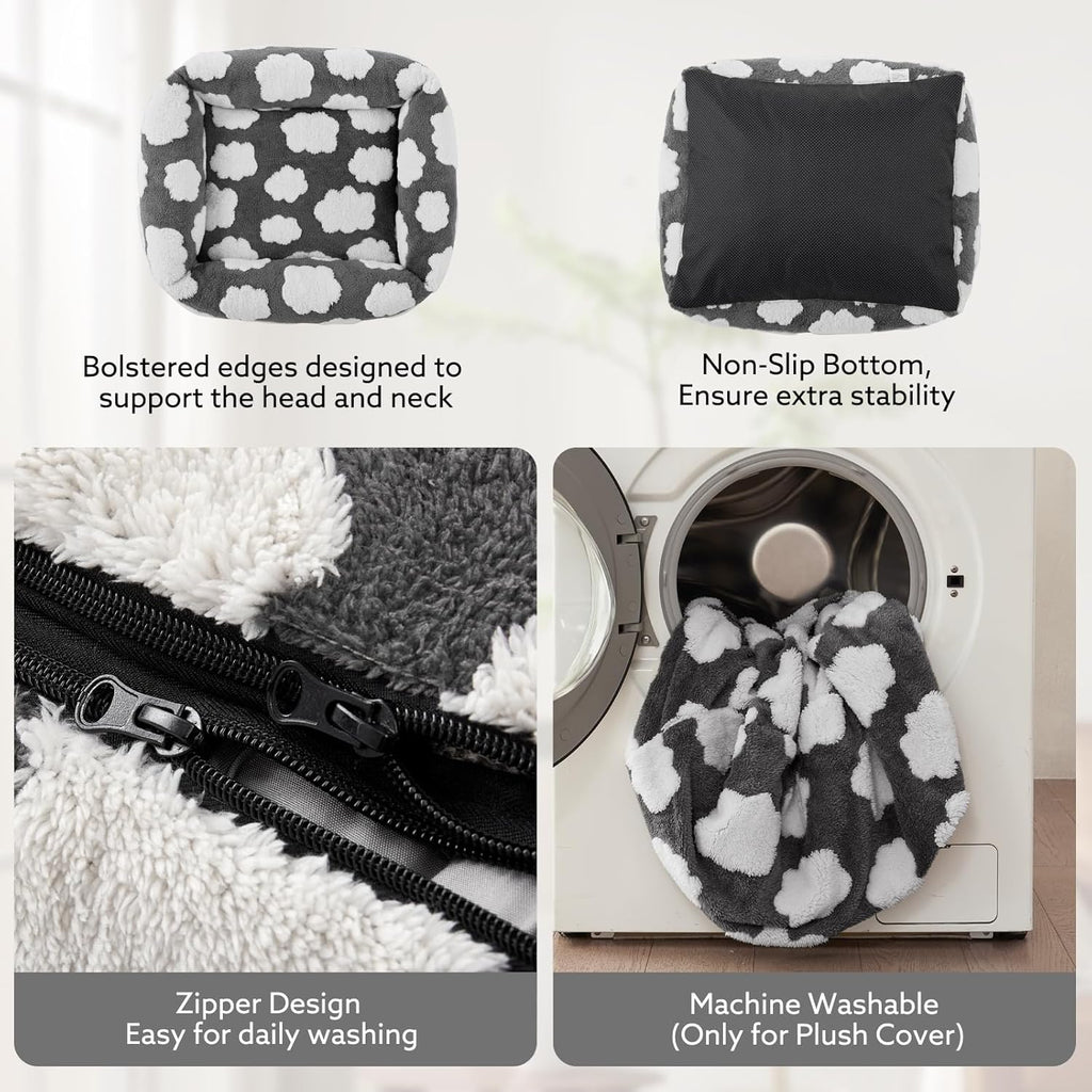 Small Dog Bed for Small Dogs, Rectangle Washable Orthopedic Dog Bed with Removable Zipper Cover, Cute Soft Calming Puppy Pet Bed with Jacquard Shaggy Plush & Non Skid Bottom