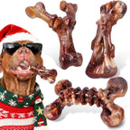 Dog Toys for Aggressive Chewers - 3 Pack Bacon Flavored Indestructible Dog Toy, Big Tough Chew Bone for Medium Large Breed 25-80lbs to Keep Them Busy, Happy Dog Gift (Brown)