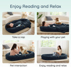Human Dog Bed for Adult - Luxury Faux Fur Giant Size Dog Bed with Portable Handle, Egg Orthopedic Foam with Blanket,, Navy