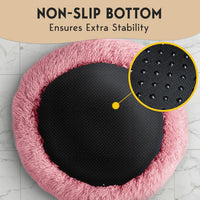 Calming Donut Dog Bed – Fluffy Faux Fur, Anti-Slip (Pink)
