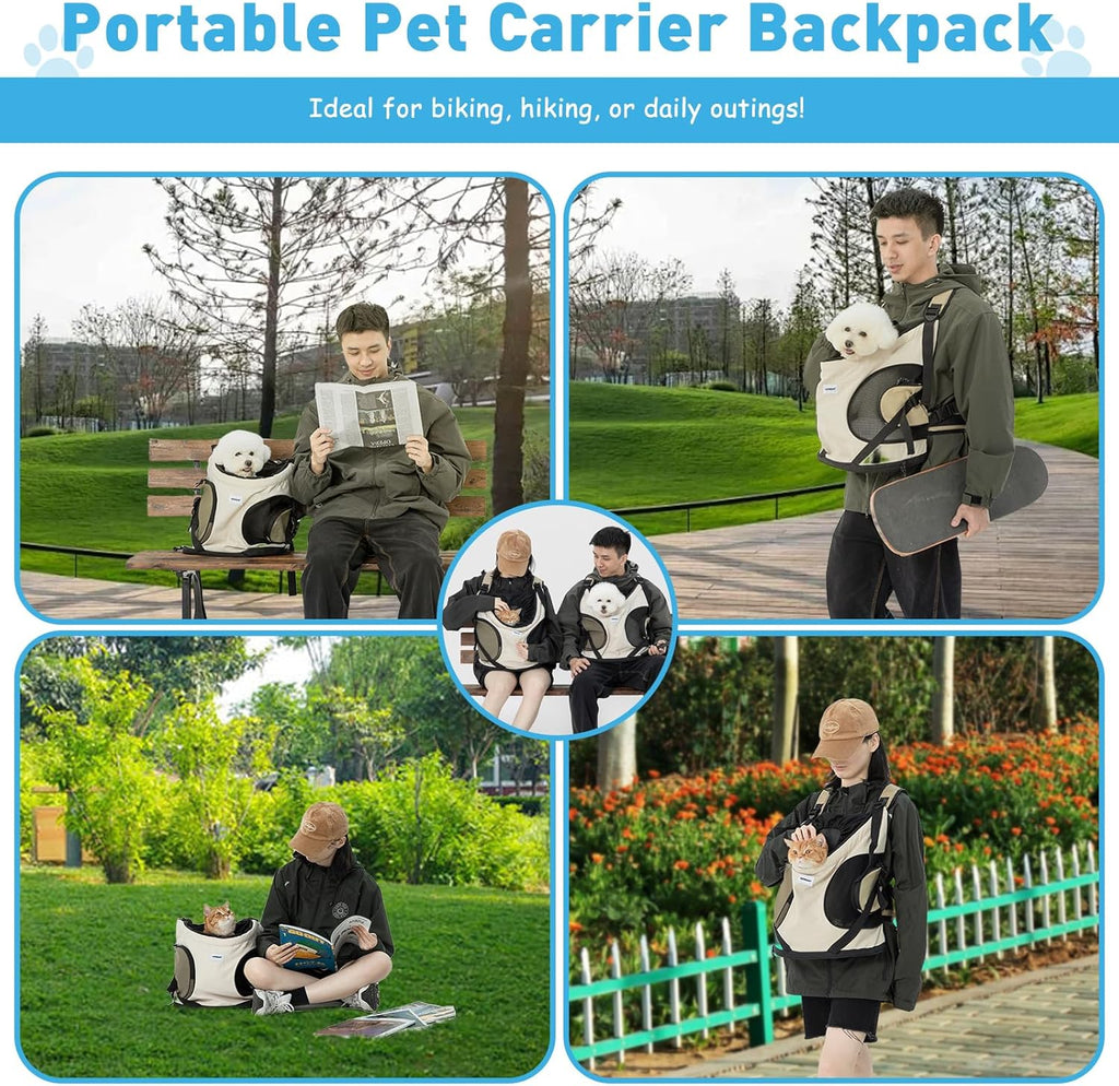 Dog Cat Carrier Front Chest Backpack, Hands Free Cross Shoulder Sling Bag with Padded Bottom & Safety Strap for Puppy Kitten Travel Hiking and Outdoor Use