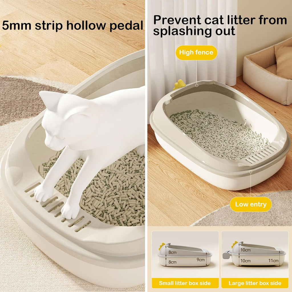 Open Litter Box, Anti-Splashing Cat Toilet with Litter Sifting Scoop - Semi-Enclosed, Removable Kitten Litter Box
