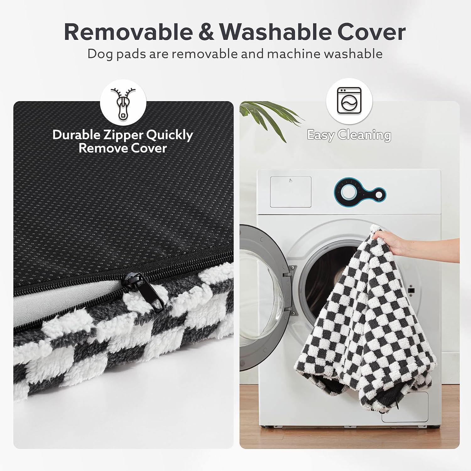 Dog Bed for Medium Dogs, Large Orthopedic Dog Bed with Removable Washable Cover, Cute Modern Plush & Memory Egg Crate Foam Dog Bed(Black))