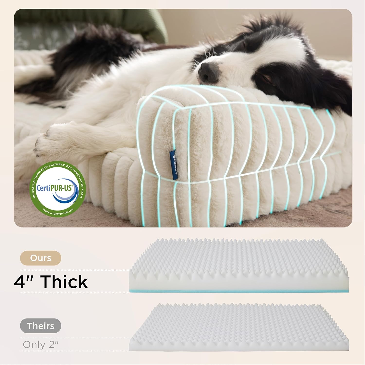 Orthopedic Dog Beds for Extra Large Dogs, Waterproof Memory Foam XL Pet Bed with Sides, Non-Slip and Egg-Crate Foam Big Dog Couch Sofa with Washable Removable Corduroy Cover, Cream