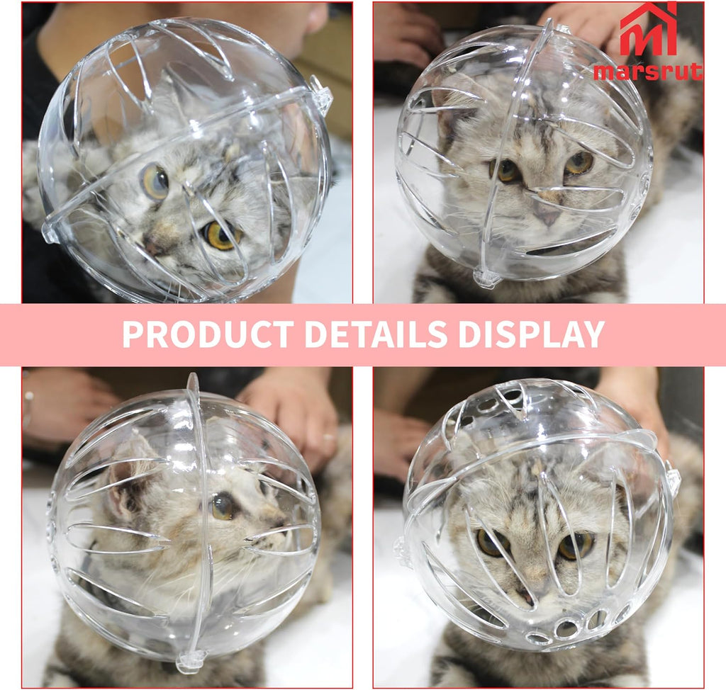 Cat Transparent Muzzle for Grooming, Bathing, Nail Trimming Shaving, Pet Anti-bite Astronaut Helmet, Help for Aggressive Kitten, Anti-Lick, Biting, Chewing, Breathable & Adjustable Ball Mask