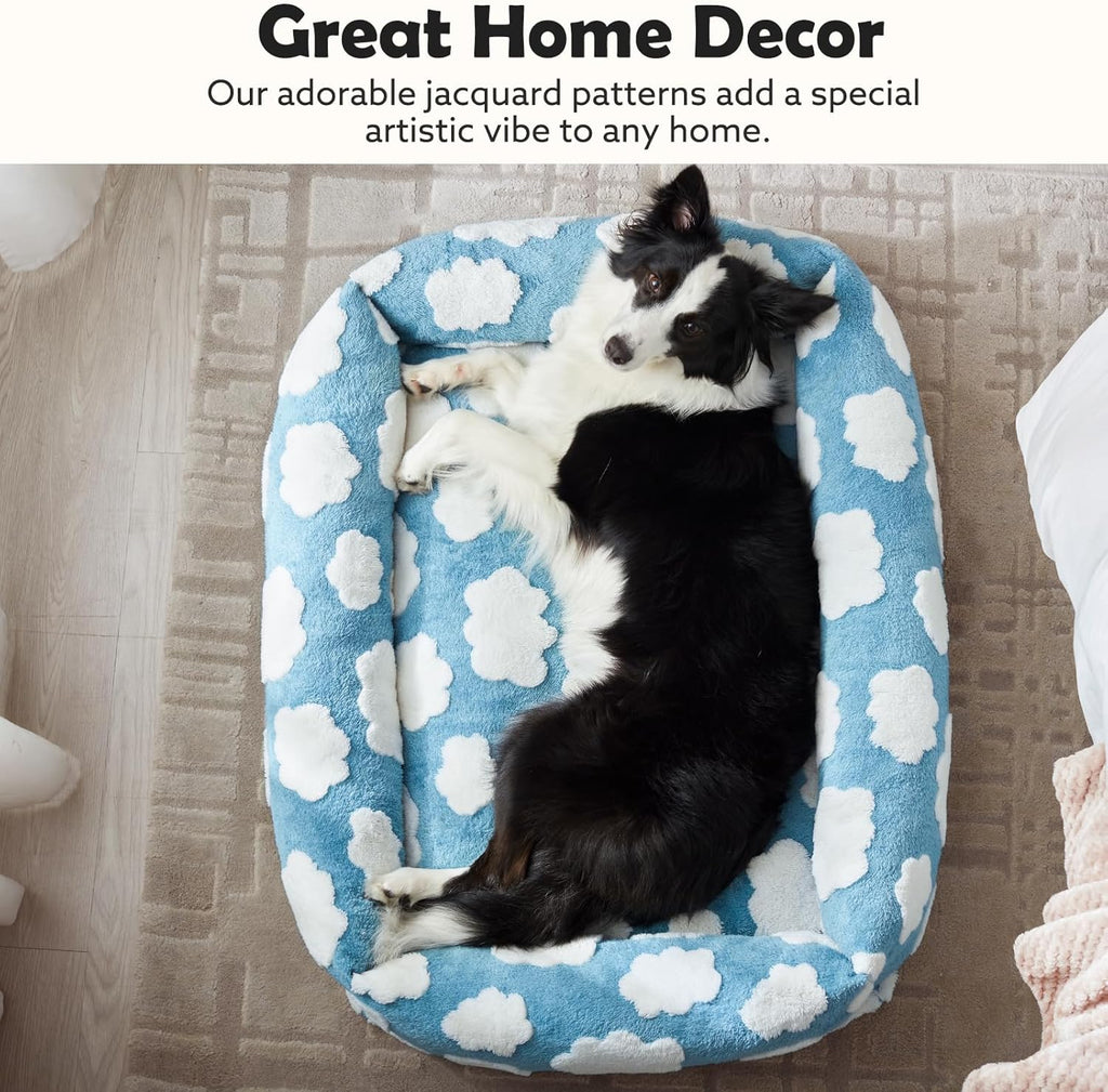 Small Dog Bed for Small Dogs, Rectangle Washable Orthopedic Dog Bed with Removable Zipper Cover, Cute Soft Calming Puppy Pet Bed with Jacquard Shaggy Plush & Non Skid Bottom