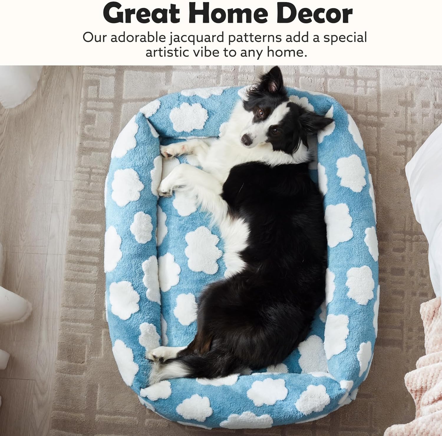 Small Dog Bed for Small Dogs, Rectangle Washable Orthopedic Dog Bed with Removable Zipper Cover, Cute Soft Calming Puppy Pet Bed with Jacquard Shaggy Plush & Non Skid Bottom