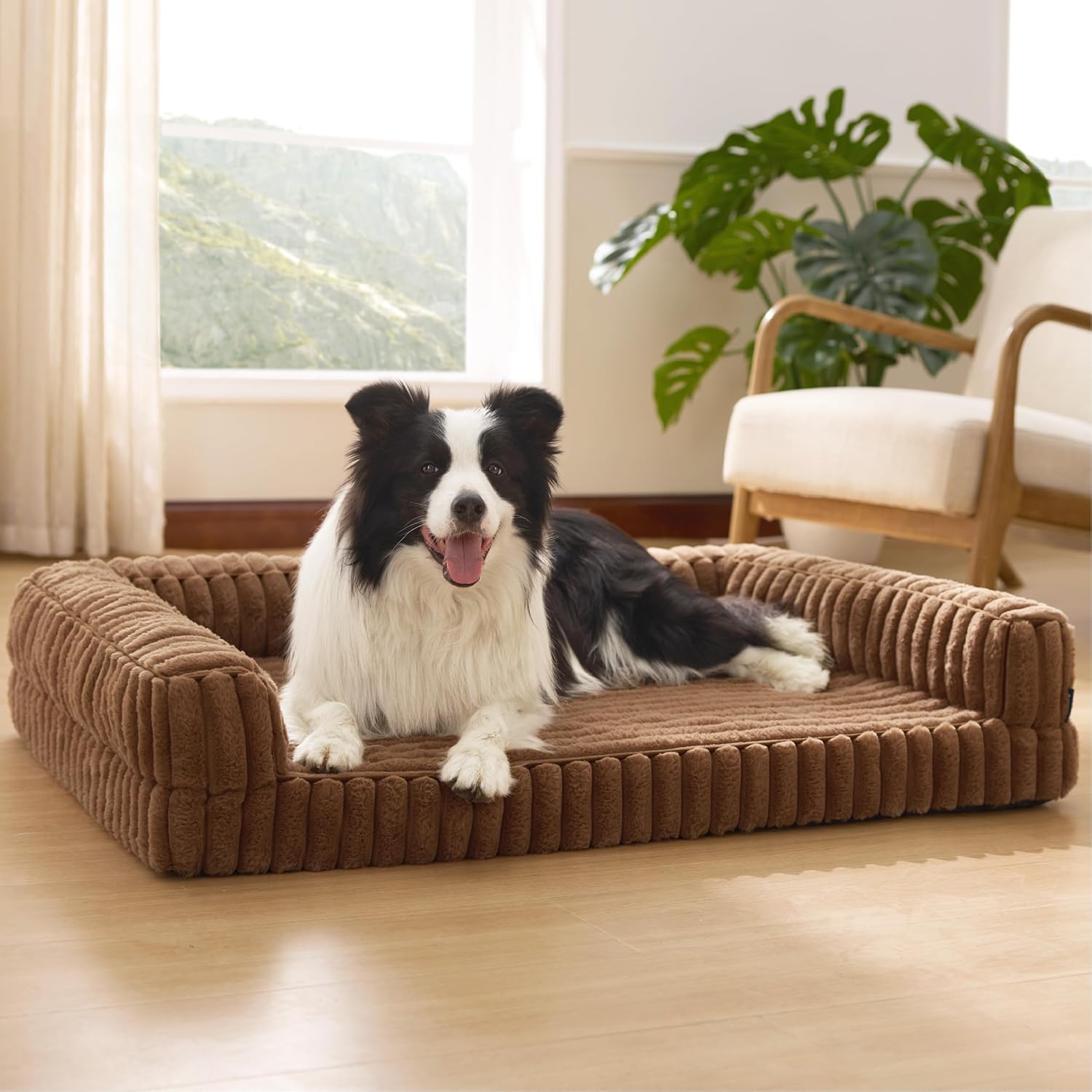 Orthopedic Dog Beds Large Sized Dog, Waterproof Memory Foam Pet Bed with Sides, Non-Slip Bottom and Egg-Crate Foam Large Pet Couch Sofa with Washable Removable Corduroy Cover, Brown
