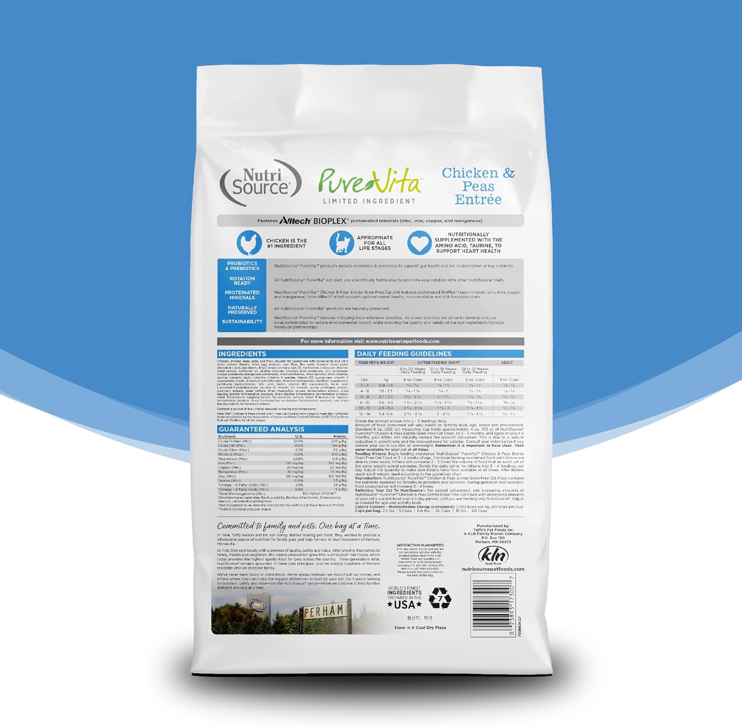 Pure Vita Grain Free Cat Food, Chicken and Peas, 12LB