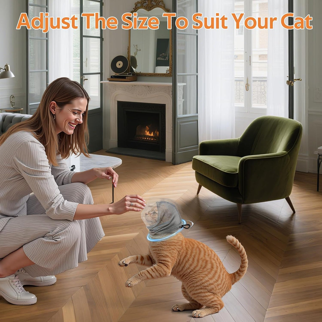 Adjustable Cat Muzzle for Grooming and Biting Prevention, Breathable TPU Material with 4 Anti-Scratch Gloves for Nail Trimming Bathing Vet Visits