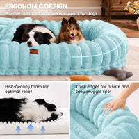 Striped Faux Fur Human-Size Dog Bed (Blue)