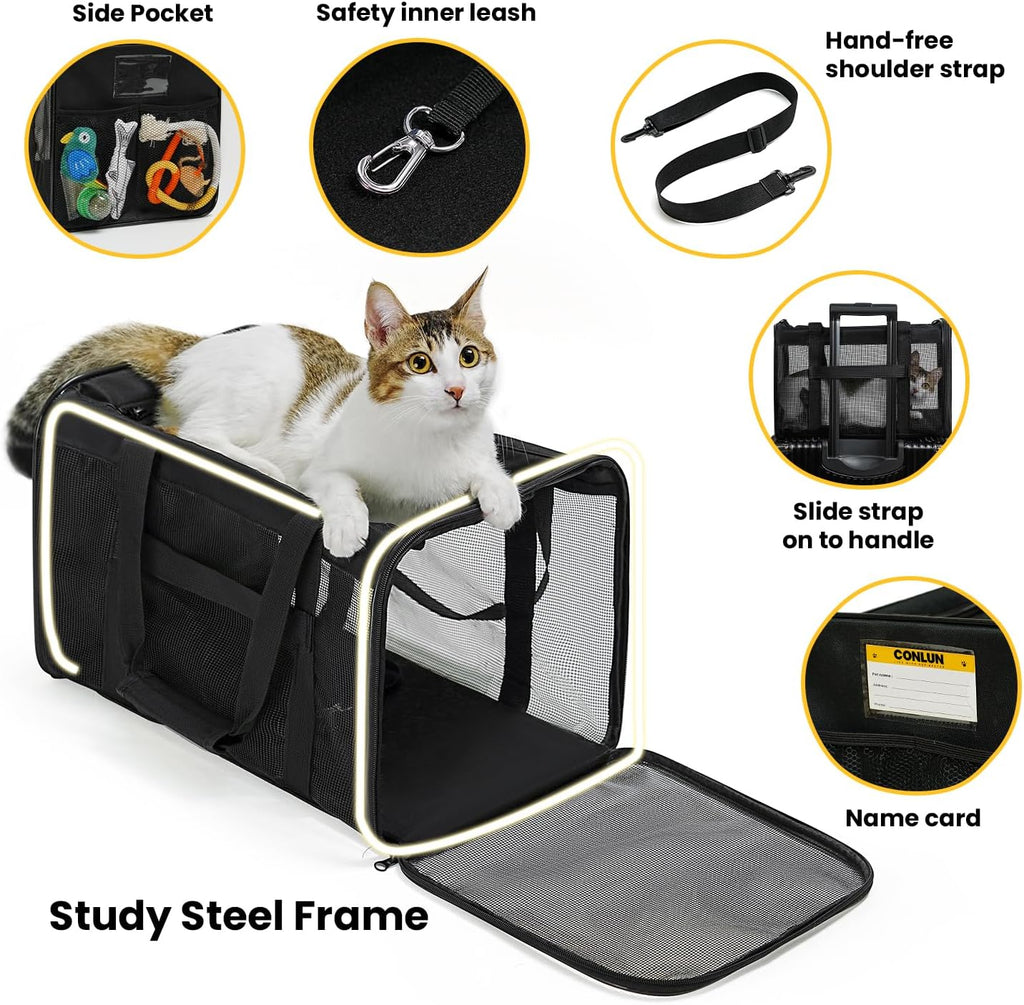 Cat Carrier Bag,Soft-Sided Pet Carriers for Dogs with 4-Sided Mesh,Airline Approved Cat Transport Carrier for Small&Medium Cats Kitten Puppy Up to 15Lb,Collapsible Cat Travel Carrier