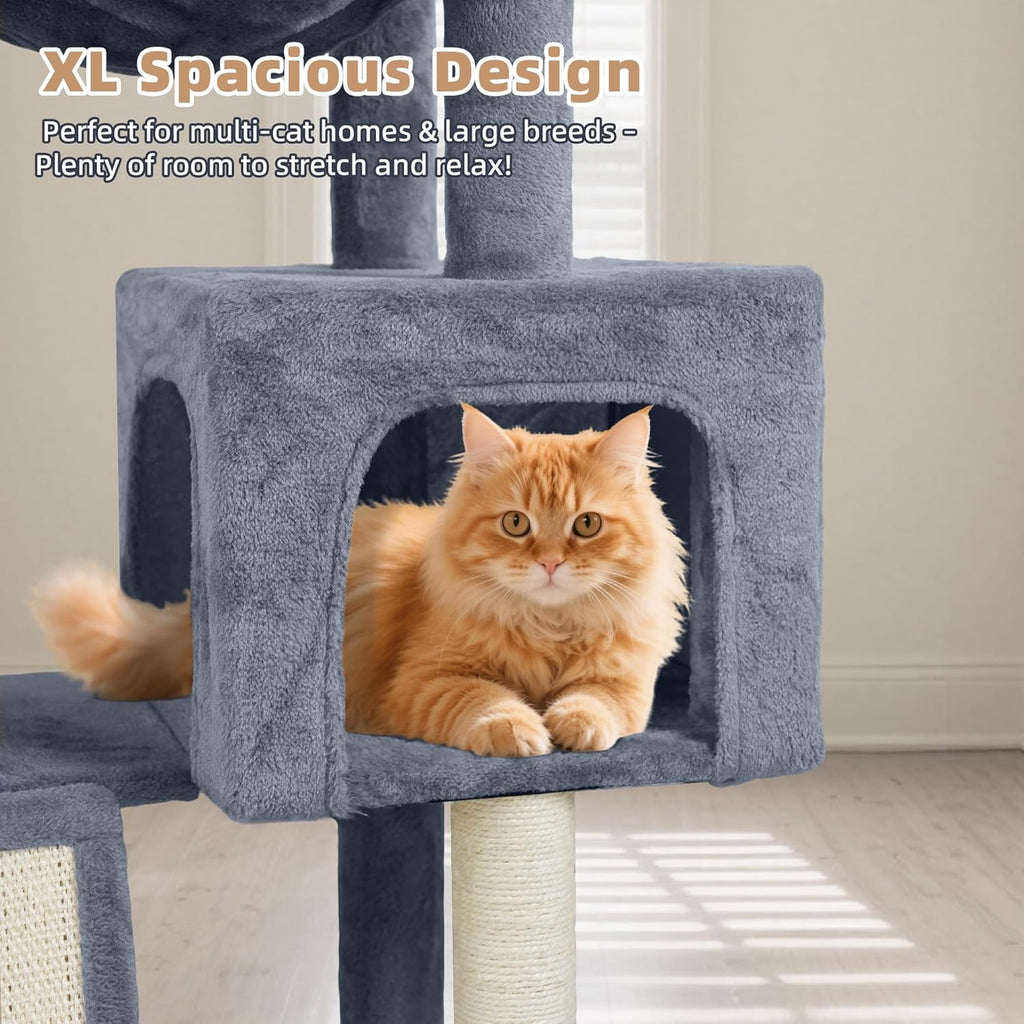 Cat Tree with Cat Condo and Two Hammocks, Cat Tree with Scratching Posts and Scratching Pads, Cat Tower for Indoor Cats, Activity Centre Climbing Tree with Playful Toy Balls, Grey