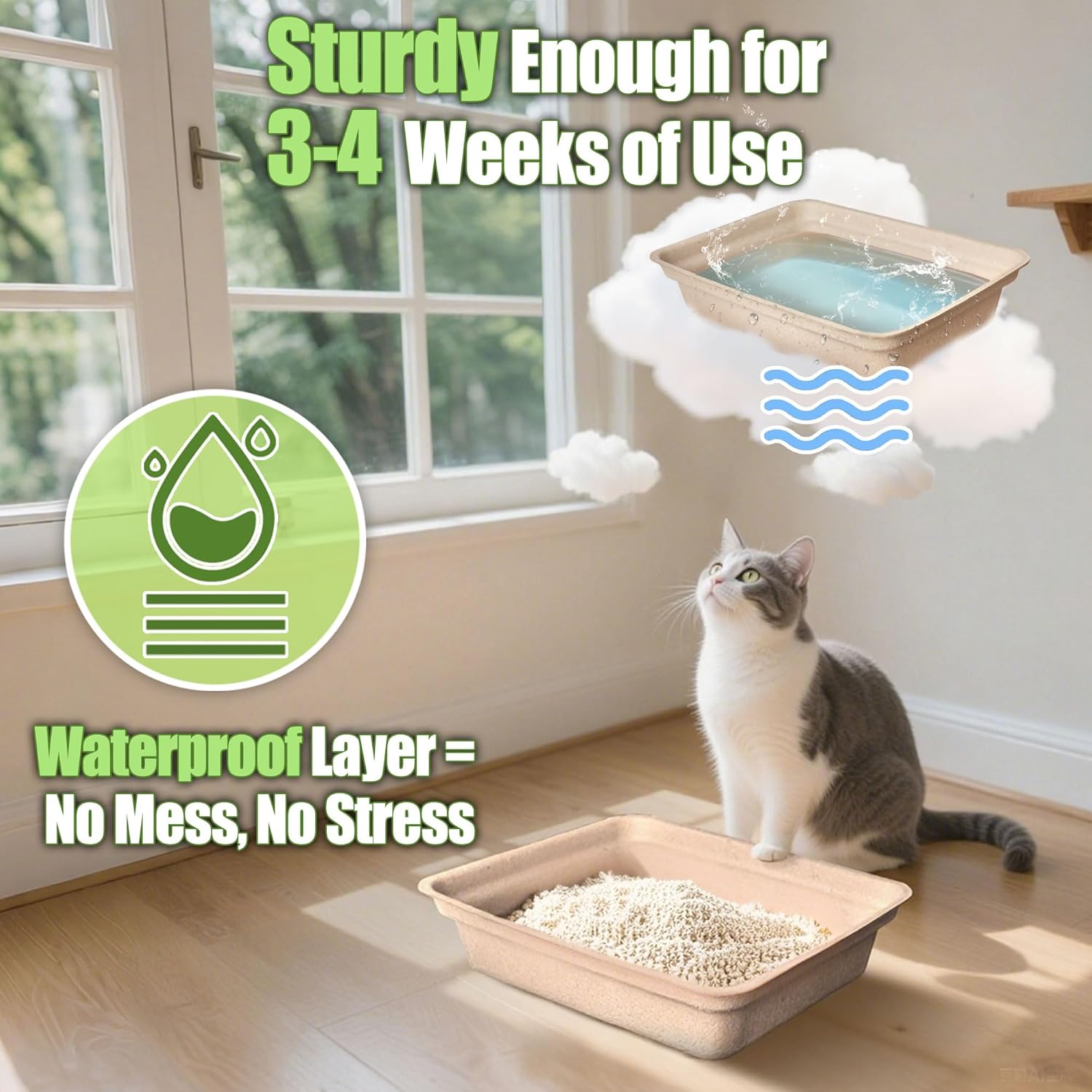 Litter Boxes for Cats  Leak-Proof Sustainable for Indoor/Travel Use Standalone or as Liner 4-Pack