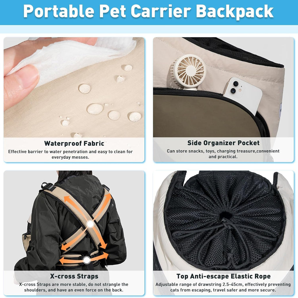 Dog Cat Carrier Front Chest Backpack, Hands Free Cross Shoulder Sling Bag with Padded Bottom & Safety Strap for Puppy Kitten Travel Hiking and Outdoor Use