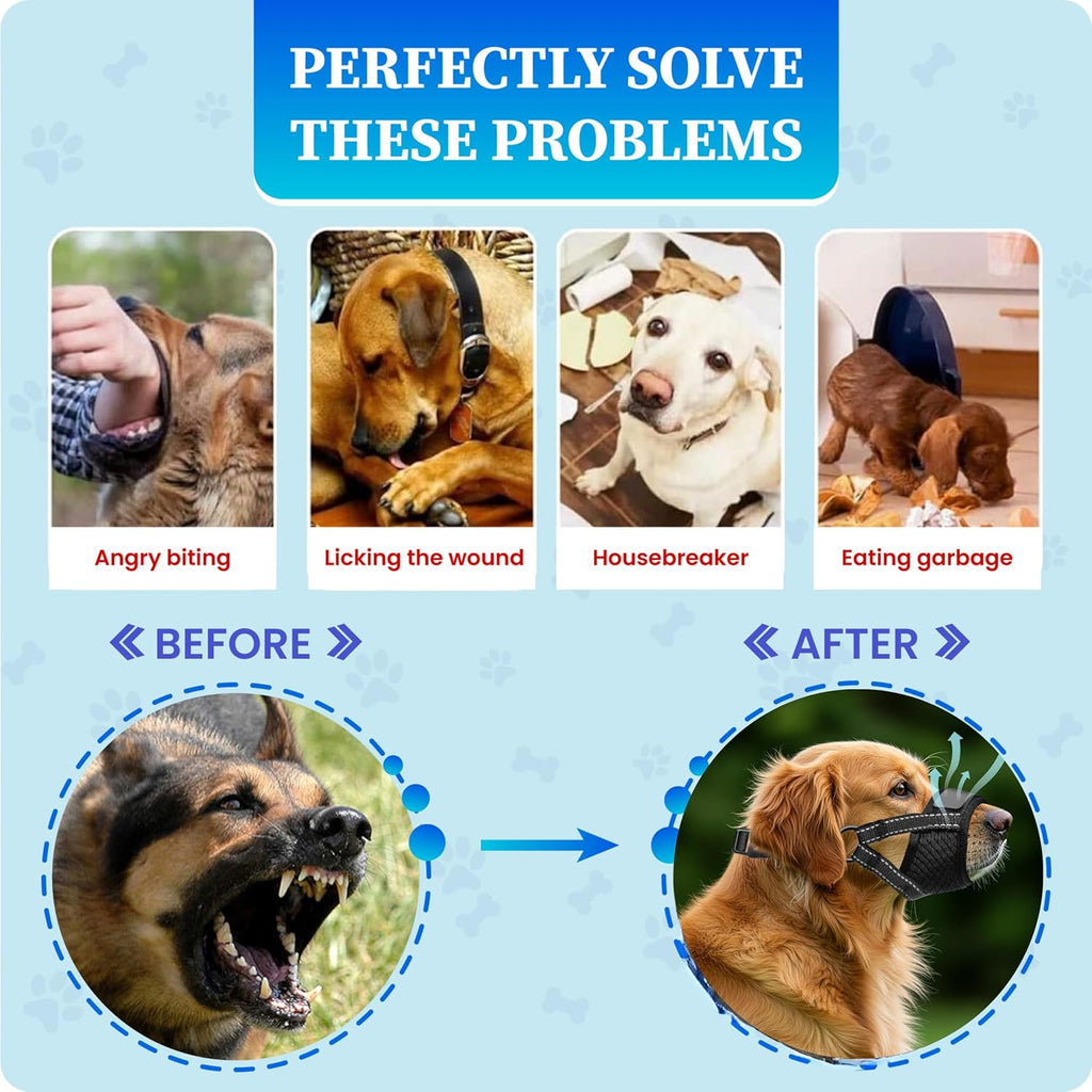 Dog Muzzle for Large Dogs - Soft Breathable Muzzle for Large Sized Dog with Air Mesh | Adjustable Mussels for Dogs Grooming | Muzzles to Prevent Biting Barking Chewing Allows Panting Drinking