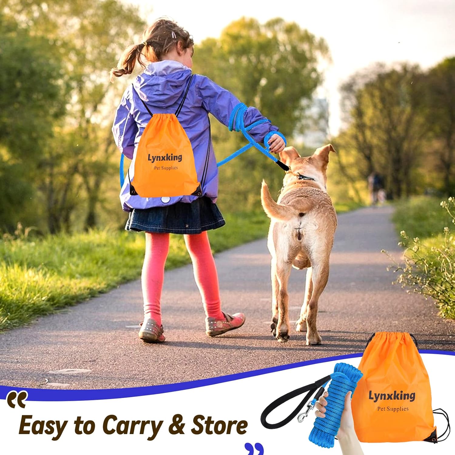 Check Cord Dog Leash Long Lead Training Tracking Line Comfortable Handle Heavy Duty Puppy Rope 10ft 15ft 30ft 50ft for Small Medium Large Dog