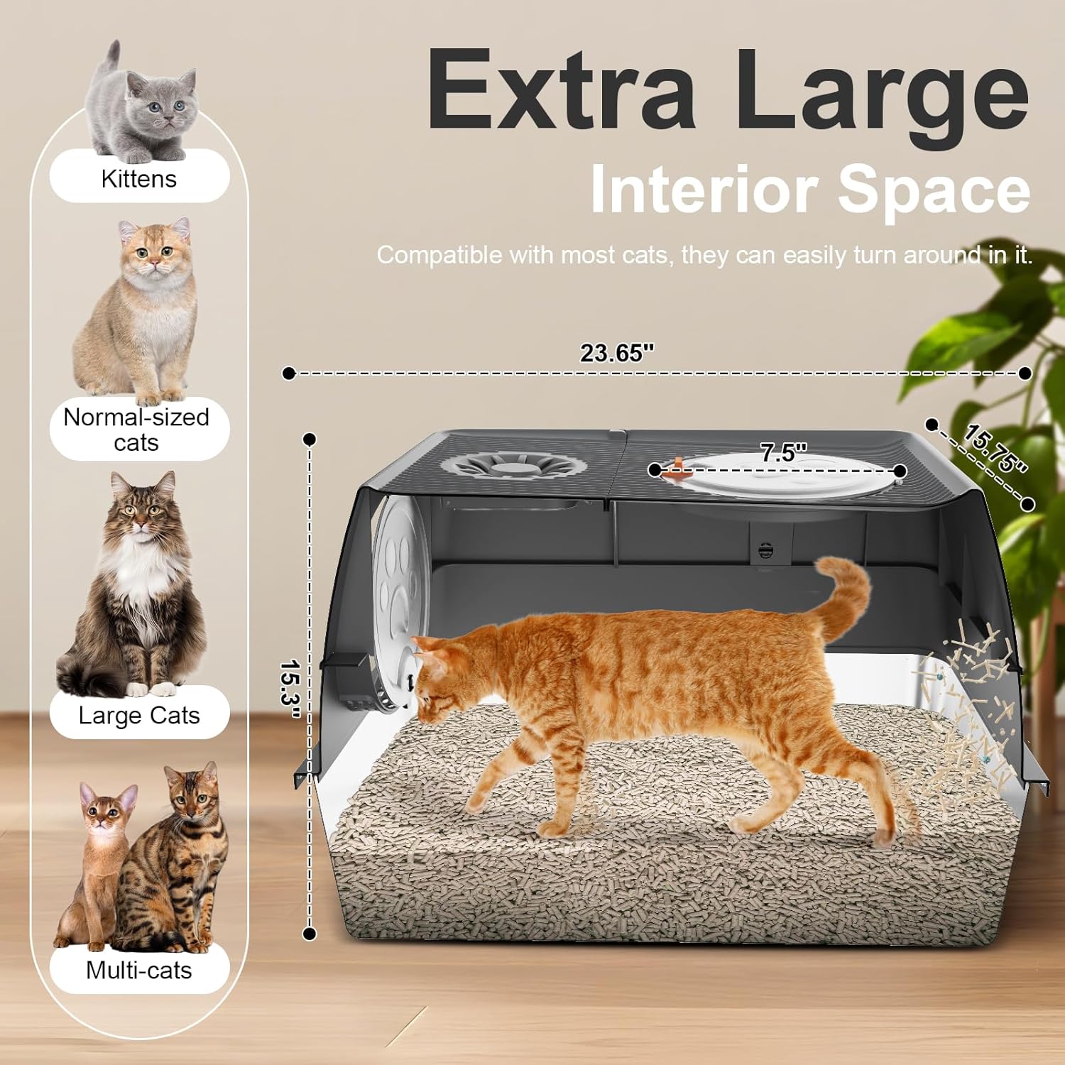 Steel Litter Box with Lid XL Extra Large Litter Box Enclosed Top Entry Metal Litterbox for Big Cats Easy Cleaning Less Leakage & High Sided with Mat Aisle & Scoop