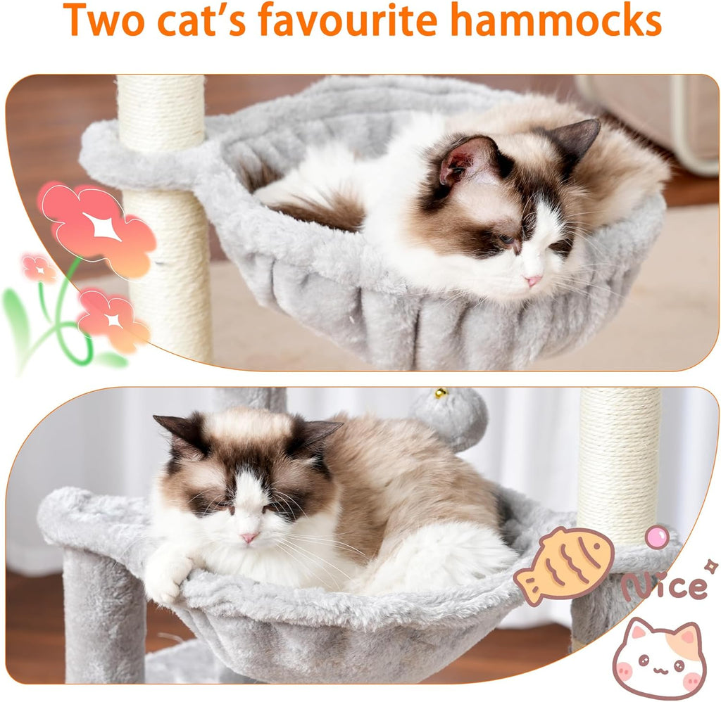 Cat Tree, 39.4 Inches Tower Condo with Scratching Post, Cat Tower for Indoor Cats, Fully Wrapped Sisal Pole, Soft Platform, 2 Baskets and Dangling Toy, Light Gray HCT006SW