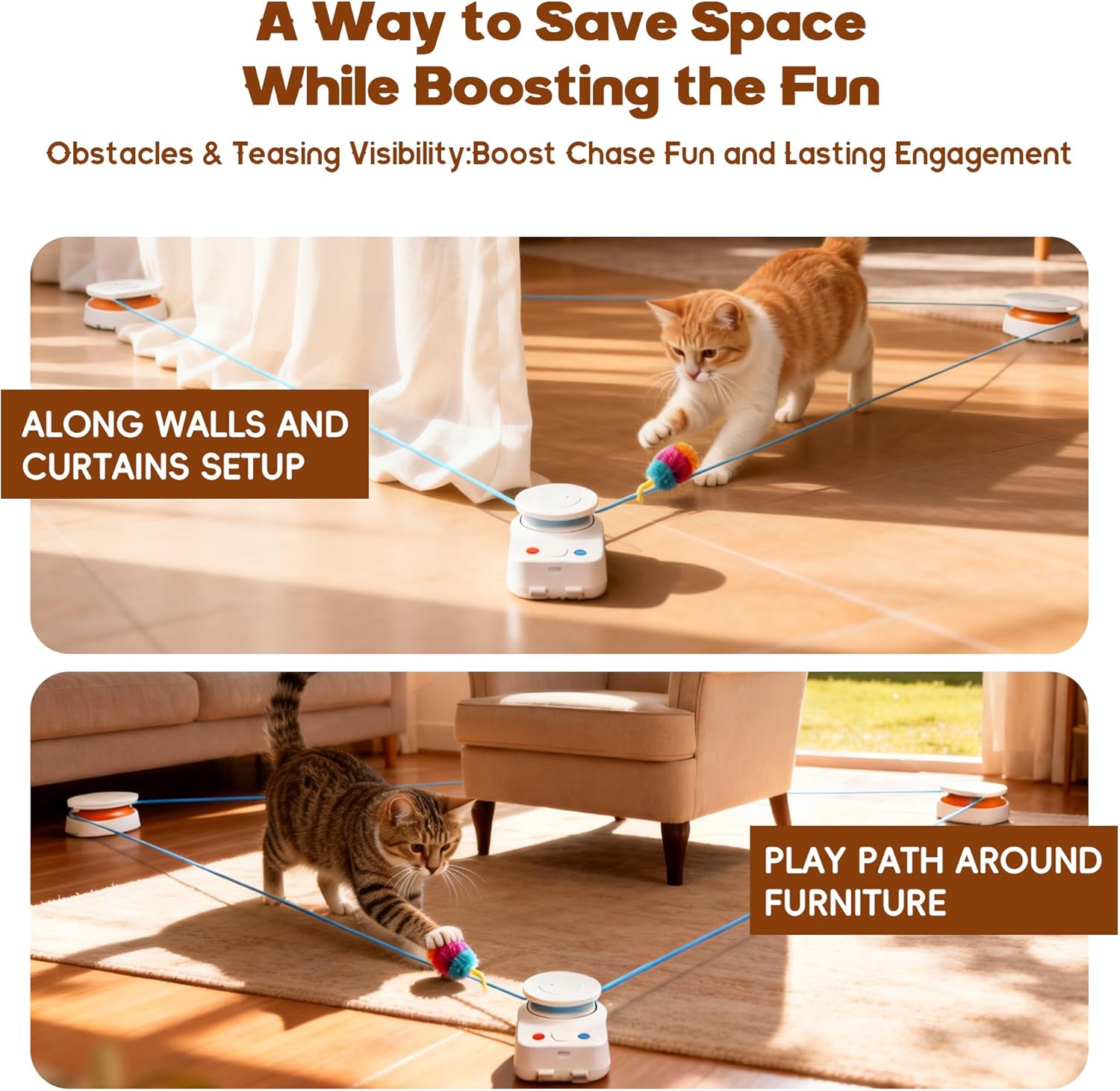 Interactive Cat Toy for Indoor Cats – Automatic Moving & Enrichment Toy for Indoor Cats/Kitten, Auto/Manual Control Cat Treadmill for Exercise & Mental Stimulation, Stimulating Chase Toys