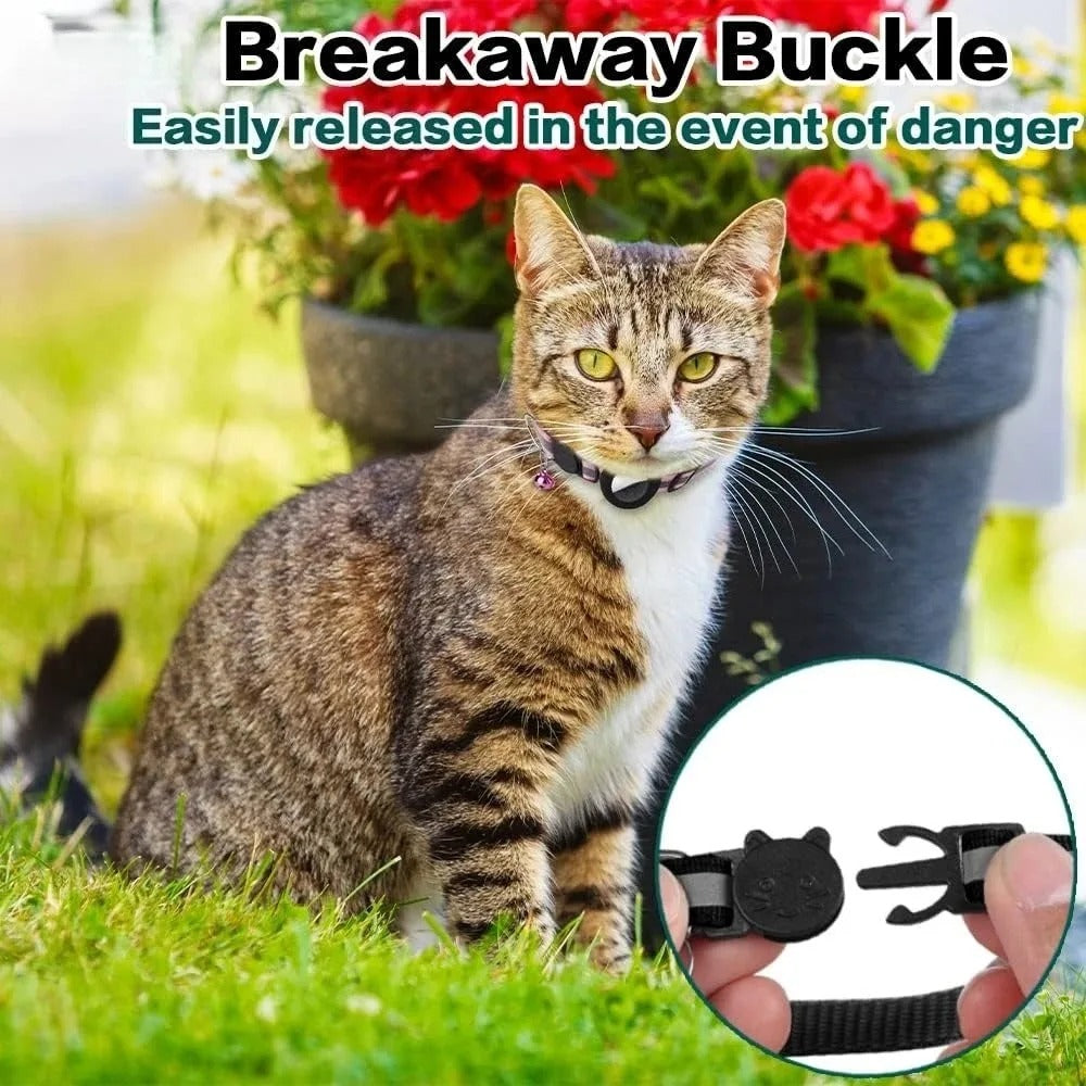 Cute Cat Collar Airtag Breakaway Reflective Kitten Collar with Bell for Apple Air Tag Holder Bell Nylon Silicone Collar for Cats (No AirTag)