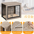 Dog Crate Furniture with Cushion Wooden Dog Crate with Double Doors/Adjustable Feet Side End Table for Small/Medium Dogs, Greige