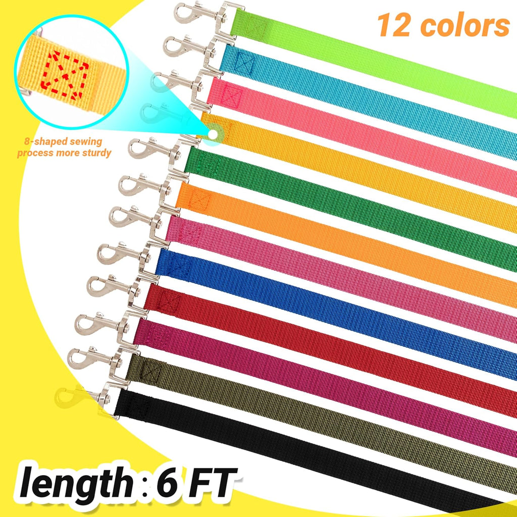 12 Pcs Dog Leashes for Small Medium Large Dogs, 6FT Lead Short Dog Leash with Swivel Hook for Walking, Training, Hiking, Rescues, Grooming, Shelter, Outdoor