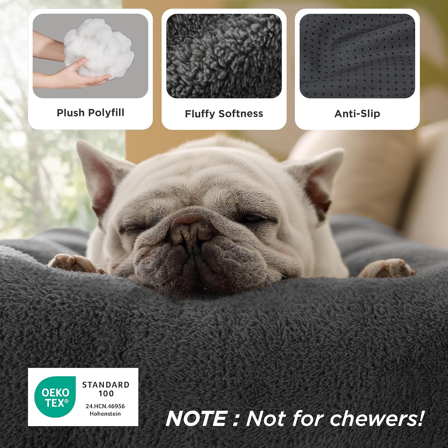 Fluffy Plush Crate Bed for Small Dogs (Gray)