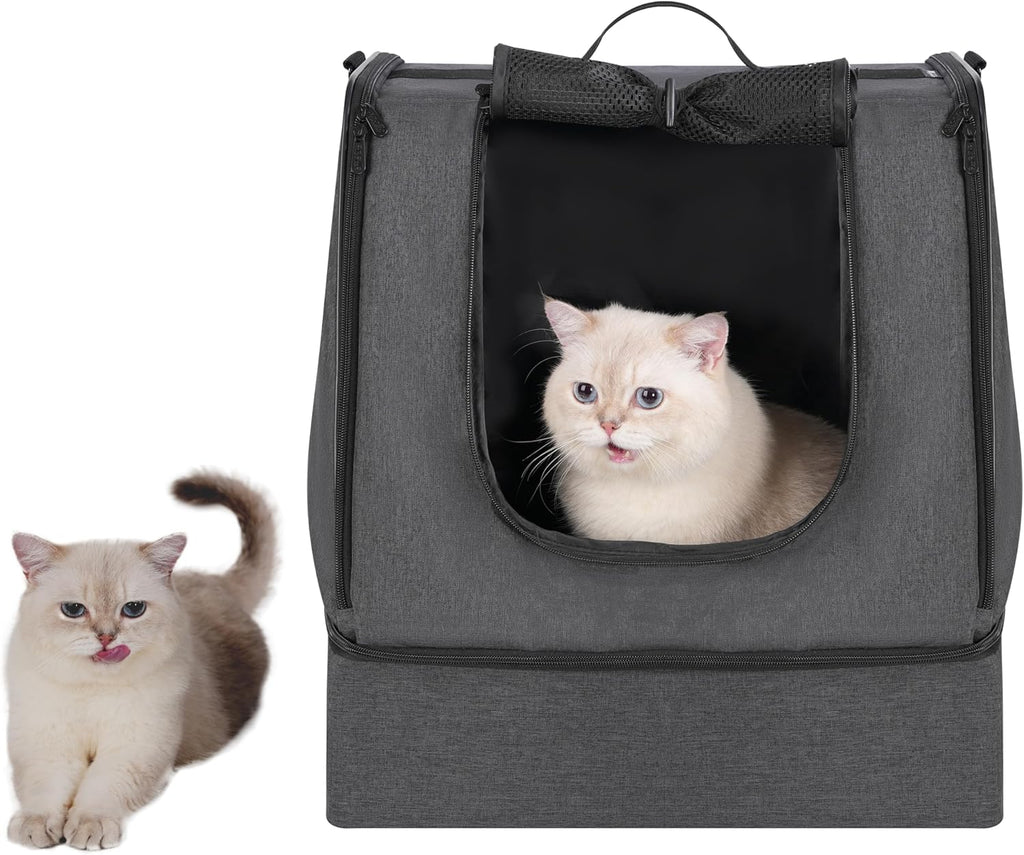 Portable Cat Travel Litter Box with Zipped Waterproof Bag,No Collapse with Hard Base Insert at Bottom, No Leakage, No Smell, Easy to Carry, Easy to Use in Hotels, Car Black