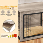 Dog Crate Furniture with Cushion Wooden Dog Crate with Double Doors/Adjustable Feet Side End Table for Small/Medium Dogs, Greige