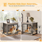 Dog Crate Furniture with Cushion Wooden Dog Crate with Double Doors/Adjustable Feet Side End Table for Small/Medium Dogs, Greige