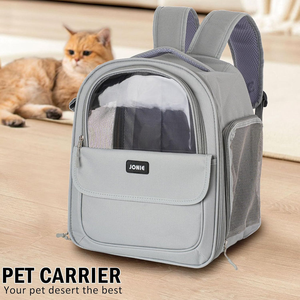 Cat Backpack Carrier for Large Cats up to 15lbs Pet Travel Backpack with Transparent Window Mesh Ventilated Portable Dog Cat Bag for Outdoor Hiking Mochila para Gatos transportadora mascota