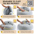 PetJett Calming Dog Beds Large Sized Dog - Round Bed, Anti-Slip & Washable Super Soft Donut Bed, Fluffy Faux Fur Anti-Anxiety Premium Comfort Pet Bed, Fits Dogs - Bright Grey