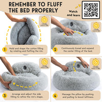 Calming Donut Dog Bed – Fluffy Faux Fur, Anti-Slip (Gray)