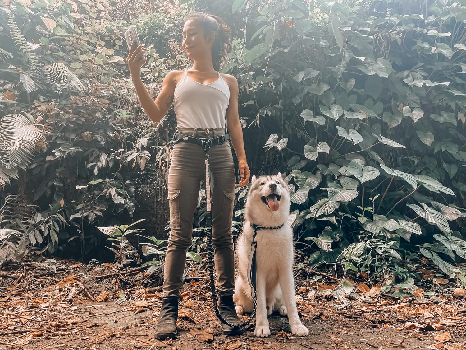 Heavy Duty Hands Free Dog Leash | One Large Dog Up to 125 lbs | Comfortable Shock Absorbing Bungee | Reflective Padded Handles | Lumbar Waist Belt 26-38" | Walking Jogging Running Leash