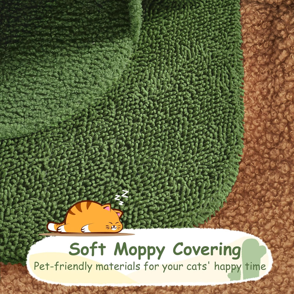 Cactus Cat Tree | 59.5in Cat Tower w/Cute Perch, Cozy Condo, Convenient Climbing Ladder | Moppy Fabric-Covered Cat House for Indoor Cats | Green/Brown