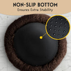 PetJett Calming Dog Bed Medium Size Dog -  Donut Bed, Anti-Slip & Washable Super Soft Fluffy Plush Round Bed, Anti-Anxiety Premium Comfort Pet Bed, Fits Dogs- Brown