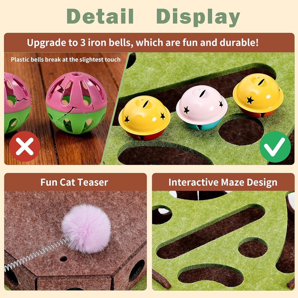 Interactive Cat Toy Puzzle Toys for Indoor Cats Felt Maze Box Kittern Toys Pet Cat Games Self Play Fun Exercise Hide Seek Moving Cat Toy for Bored Cats Encourages Hunting Instincts