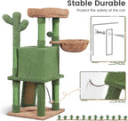 Cactus Cat Tree, 42in Cat Tower for Indoor Cats, Multi Level Kitten Condo Scratching Post, Cat Activity Center Pet Furniture w/Ball, Plush Perch, Platform, Basket