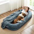 Click to see full view      3+  7 VIDEOS Human Dog Bed for Adult - Luxury Faux Fur Giant Size Dog Bed with Portable Handle, Egg Orthopedic Foam Bed with BlanketGrayish Blue