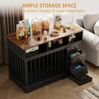 Dog Crate Furniture, Farmhouse Heavy Duty Dog Kennel with Bowl & Storage Drawers, Medium Dog Cage End Table for Small Medium Dogs, Black