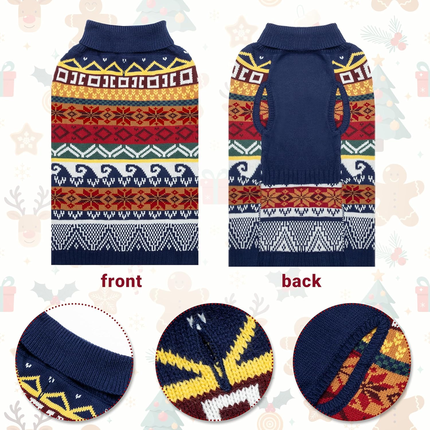 Dog Christmas Sweater, Winter Warm Fleece Holiday Pet Clothes for Small, Medium, Large & XL Dogs, Cute Snowflake Turtleneck Dog Pullover Knitwear Indoor & Outdoor