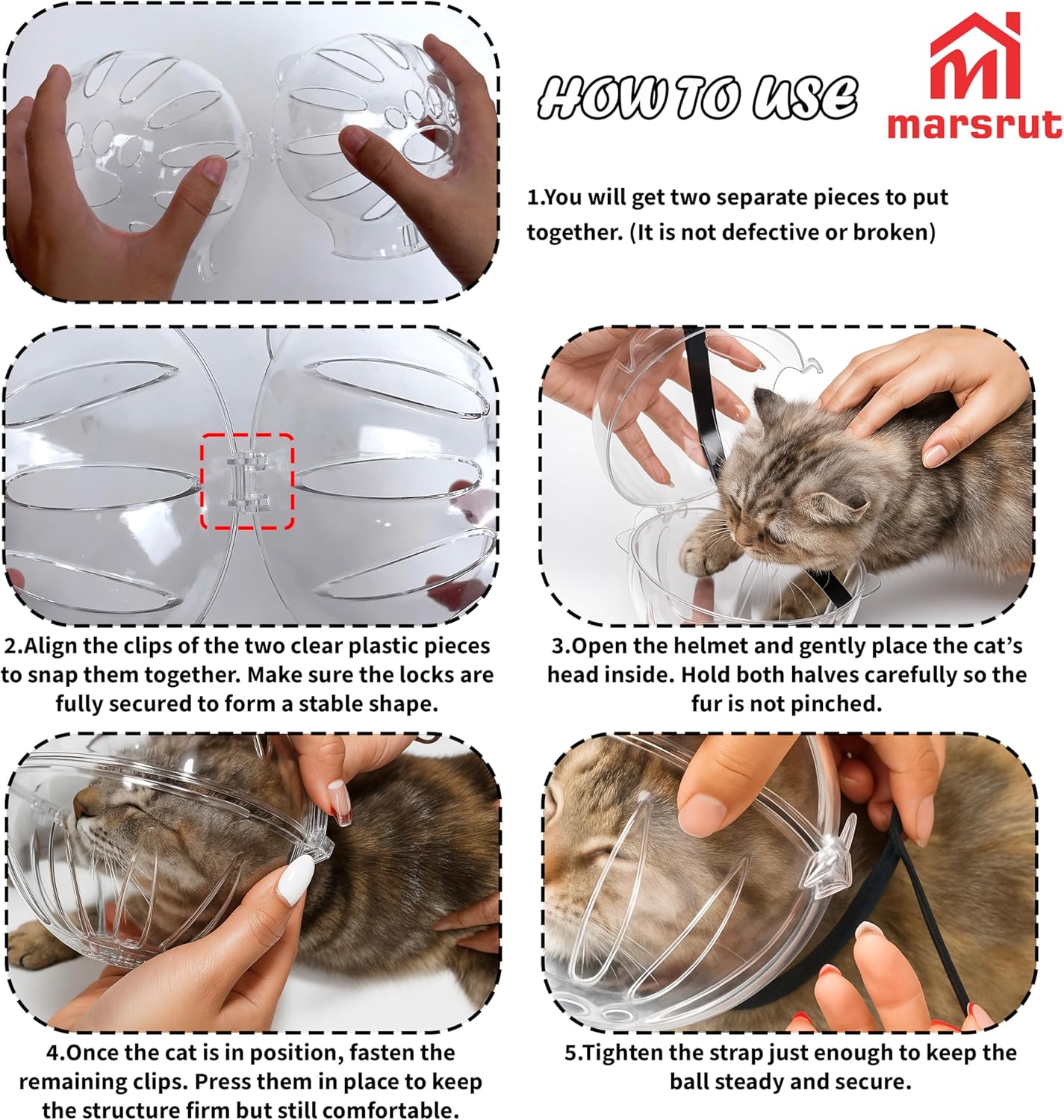Cat Transparent Muzzle for Grooming, Bathing, Nail Trimming Shaving, Pet Anti-bite Astronaut Helmet, Help for Aggressive Kitten, Anti-Lick, Biting, Chewing, Breathable & Adjustable Ball Mask