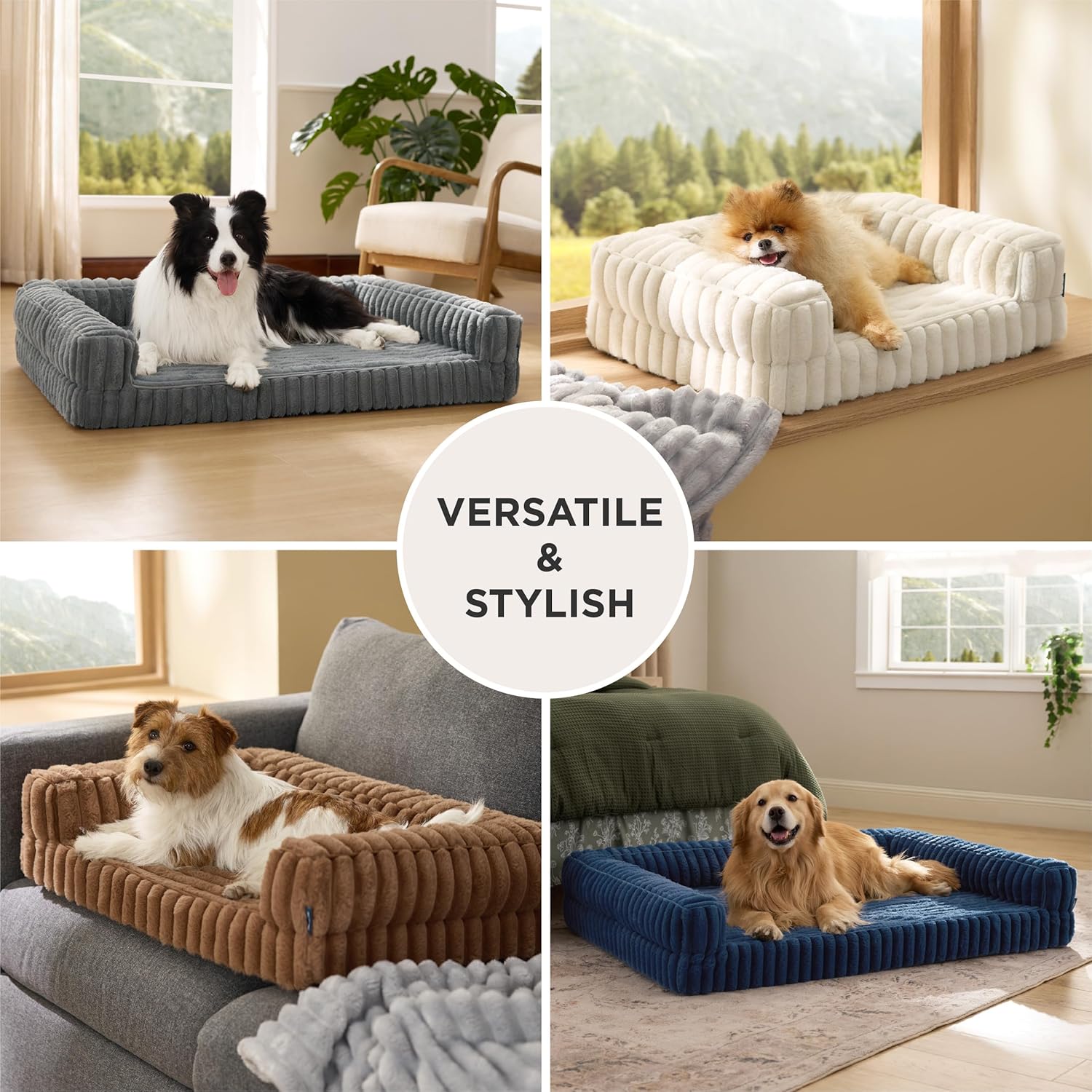 Orthopedic Dog Beds for Extra Large Dogs, Waterproof Memory Foam XL Pet Bed with Sides, Non-Slip and Egg-Crate Foam Big Dog Couch Sofa with Washable Removable Corduroy Cover, Cream