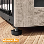 Dog Crate Furniture with Cushion Wooden Dog Crate with Double Doors/Adjustable Feet Side End Table for Small/Medium Dogs, Greige